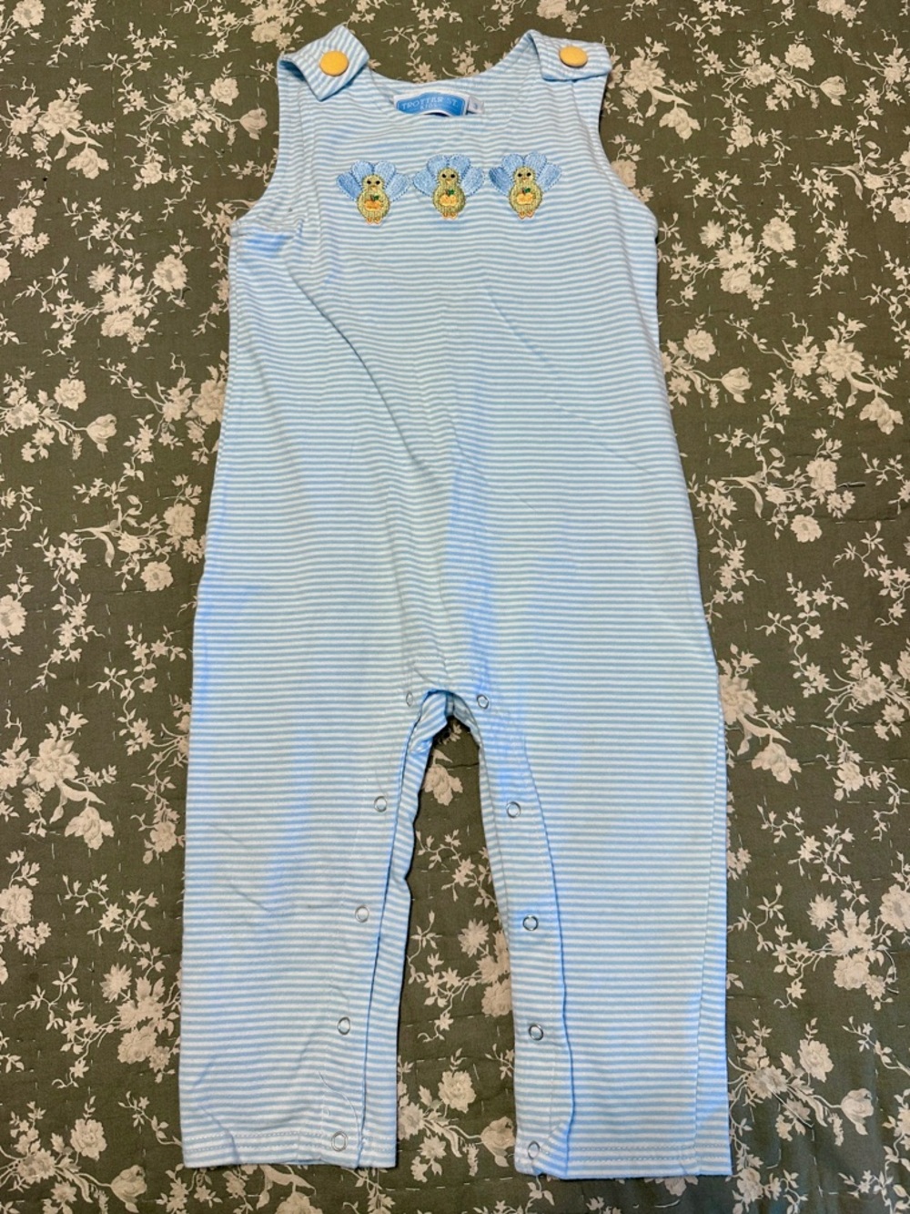 Blue Striped Boys' Romper with Pumpkin / Turkey / Thanksgiving / Fall Embroidery
